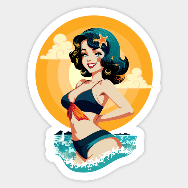 Girl Pin Up Summer Beauty Retro Pop Art Model Sticker by BluedarkArt